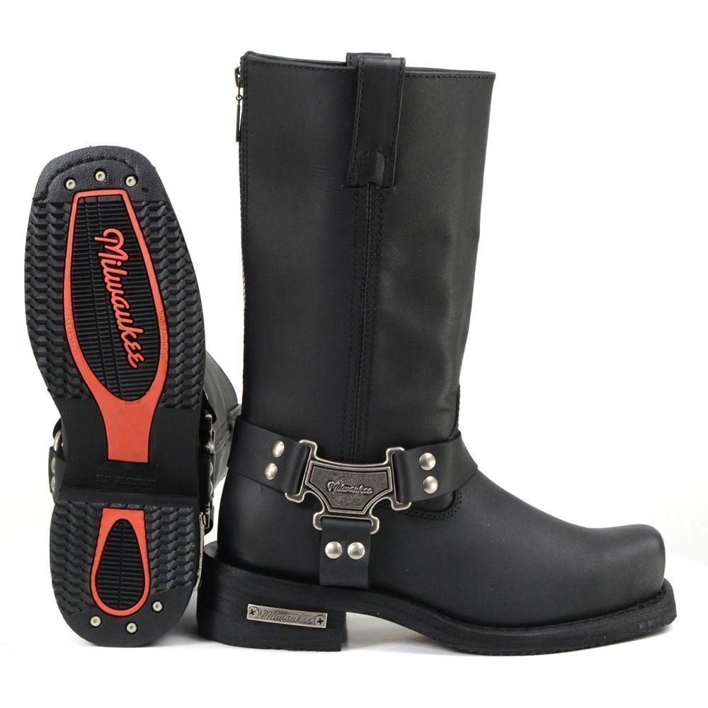 Milwaukee Leather Men's Black Harness Motorcycle Boots - Picture 3 of 11